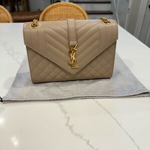 YSL Yves Saint Laurent Envelope Crossbody Bag Beige Tan